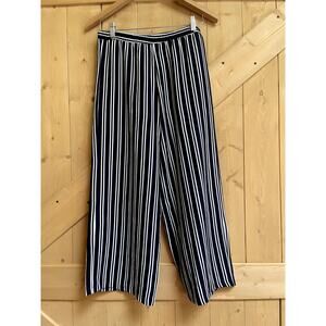 Aqua Elastic Band Striped Casual Cropped Wide Leg Resort Pants Size Medium